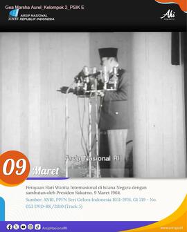 Cuplikan Layar Video Presiden Sukarno membuka acara Perayaan Hari Wanita Internasional pada 9 Maret 1964 di Istana Negara