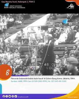 Cuplikan layar video Presiden Sukarno menyampaikan Indonesia bebas buta huruf di Gelora Bung Karno Jakarta, 1964. (Edisi Hari Aksara Sedunia 8 September)