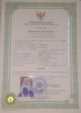 Ijazah MIN 8 Jakarta Annisa Virania