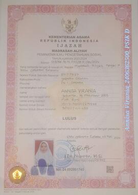 Ijazah MAN 7 Jakarta Annisa Virania