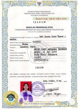 Ijazah SMA St.Thomas 1 Medan