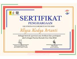 Sertifikat Perhargaan Panitia Rumah Cita-Cita 2025