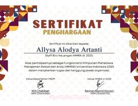 Sertifikat Penghargaan Staff Biro Keuangan HIMRA 2025