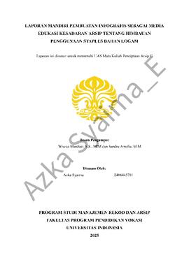 Laporan Mandiri Infografis Media Kesadaran Arsip Tentang Himbauan Penggunaan Staples Bahan Logam