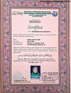 Piagam Penghargaan Pesantren Mini