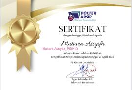 Sertifikat Peserta Pelatihan Pengelolaan Arsip Dinamis