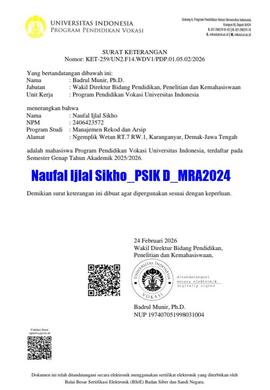 Foto Surat Keterangan Mahasiswa Aktif Universitas Indonesia