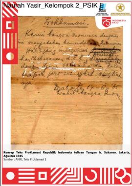 Arsip Foto Konsep teks Proklamasi Republik Indonesia tulisan tangan IR. Soekarno