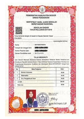 Sertifikat Hasil Ujian Sekolah - Rasya