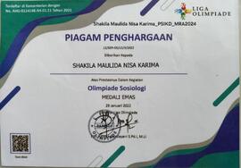 Piagam Penghargaan Olimpiade Sosiologi Medali Emas