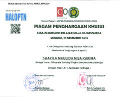 Piagam Penghargaan Khusus Juara 1 Olimpiade Sosiologi Tingkat SMA