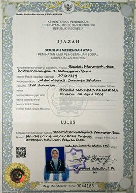 Ijazah Sekolah Menengah Atas di SMA Muhammadiyah 3 Jakarta