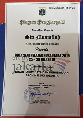 Sertifikat Duta Seni Pelajar