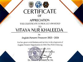 Sertfikat English Pioneer sebagai Treasurer 1